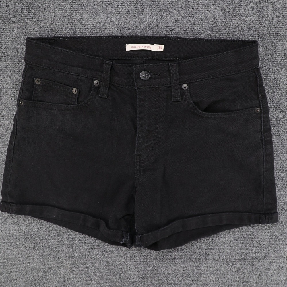 Levis Mid‎ Length Shorts Womens 30 Black Denim Cuffed 29965-0073 Zip Fly